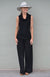 Black Women&#39;s Merino Wool Sleeveless Top with Cowl Neckline

