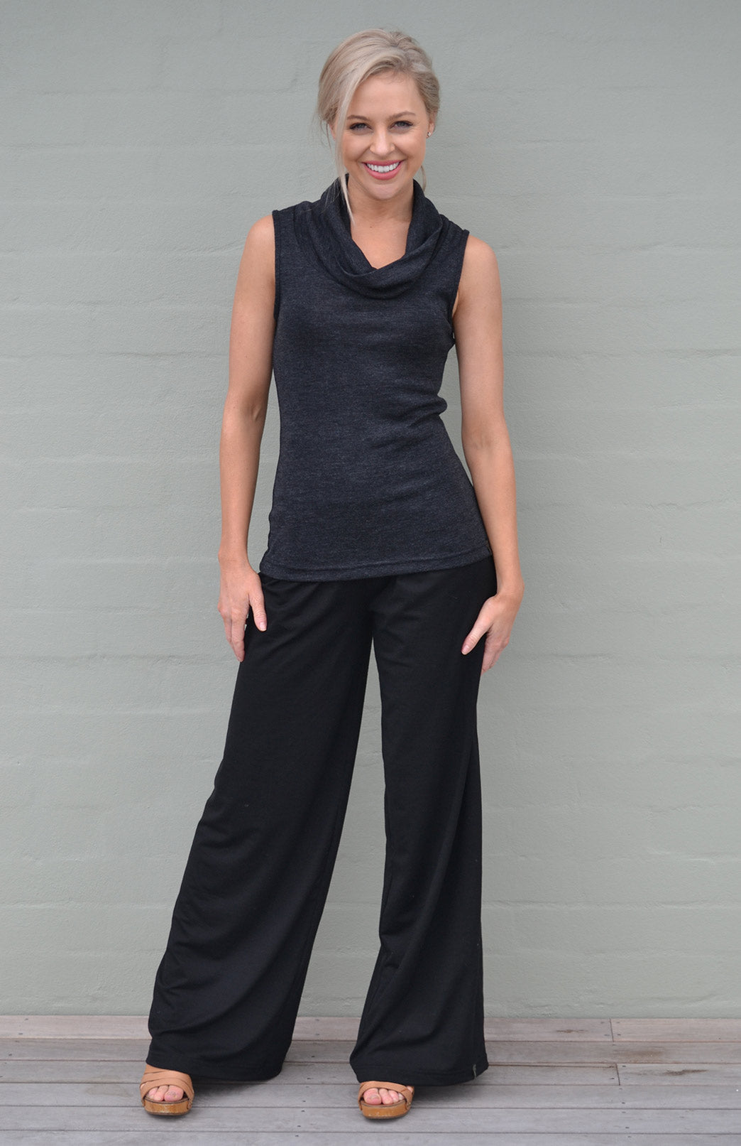 Black Women's Merino Wool Palazzo Pants
