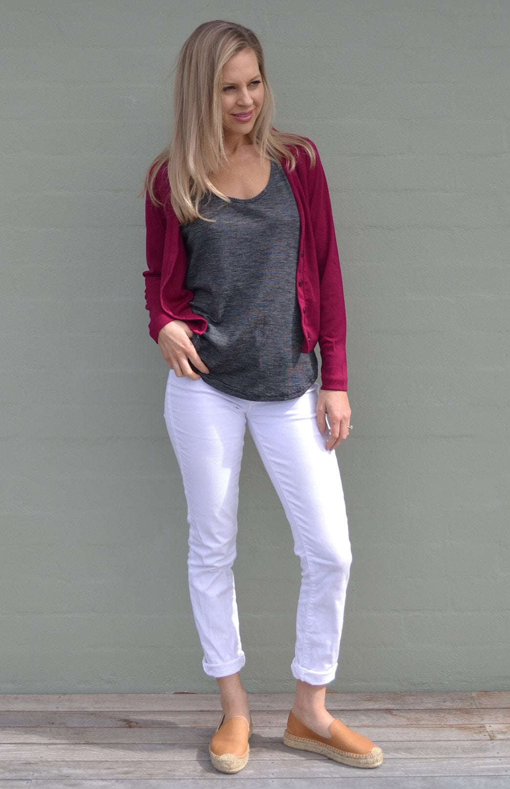 Magenta Women's Cropped Cardigan with Long Sleeves