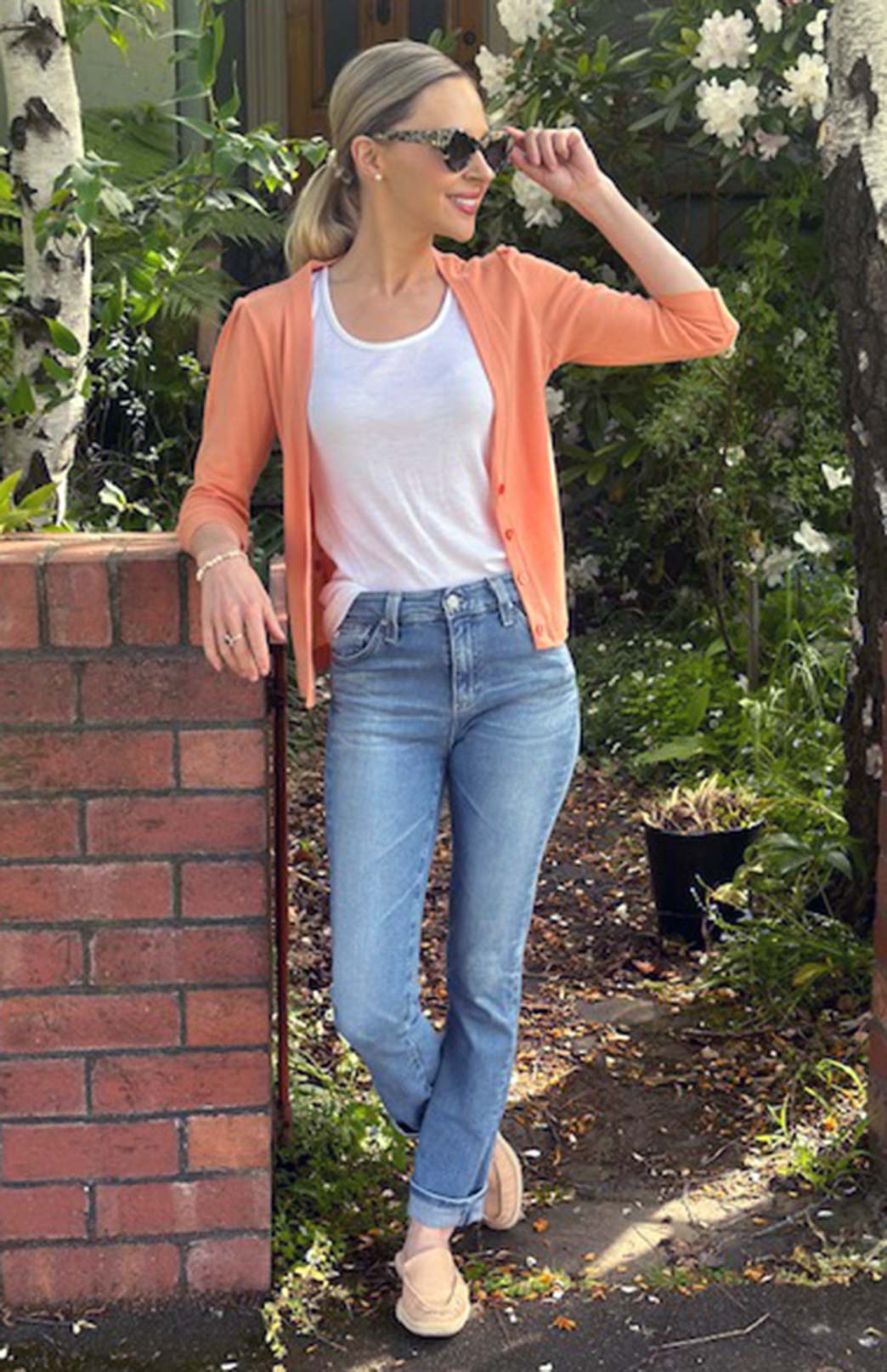 Peach Guava Women&#39;s Merino Wool Crop Cardigan with 3/4 Sleeves
