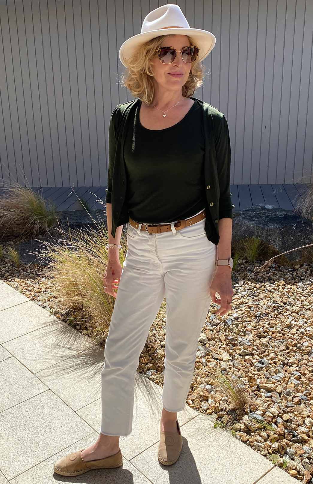 Kale Green Women's Merino Wool Crop Cardigan with 3/4 Sleeves