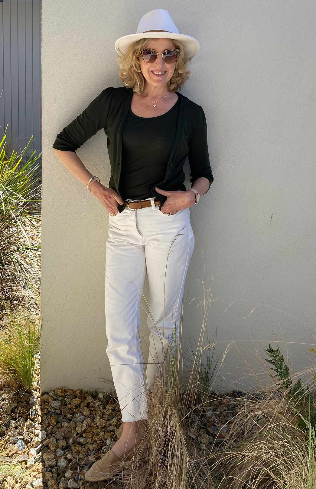 Kale Green Women's Merino Wool Crop Cardigan with 3/4 Sleeves