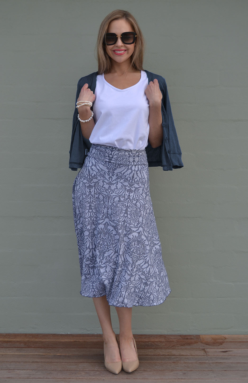 Steel Grey Women's Merino Wool Crop Cardigan with 3/4 Sleeves