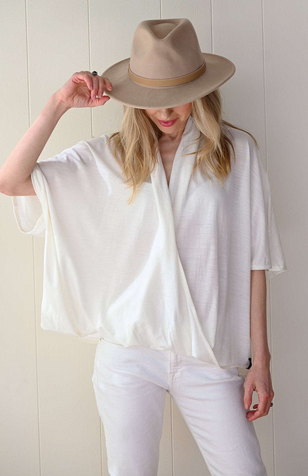 Ivory Women's Merino Wool Loose Wrap Cross Over Poncho