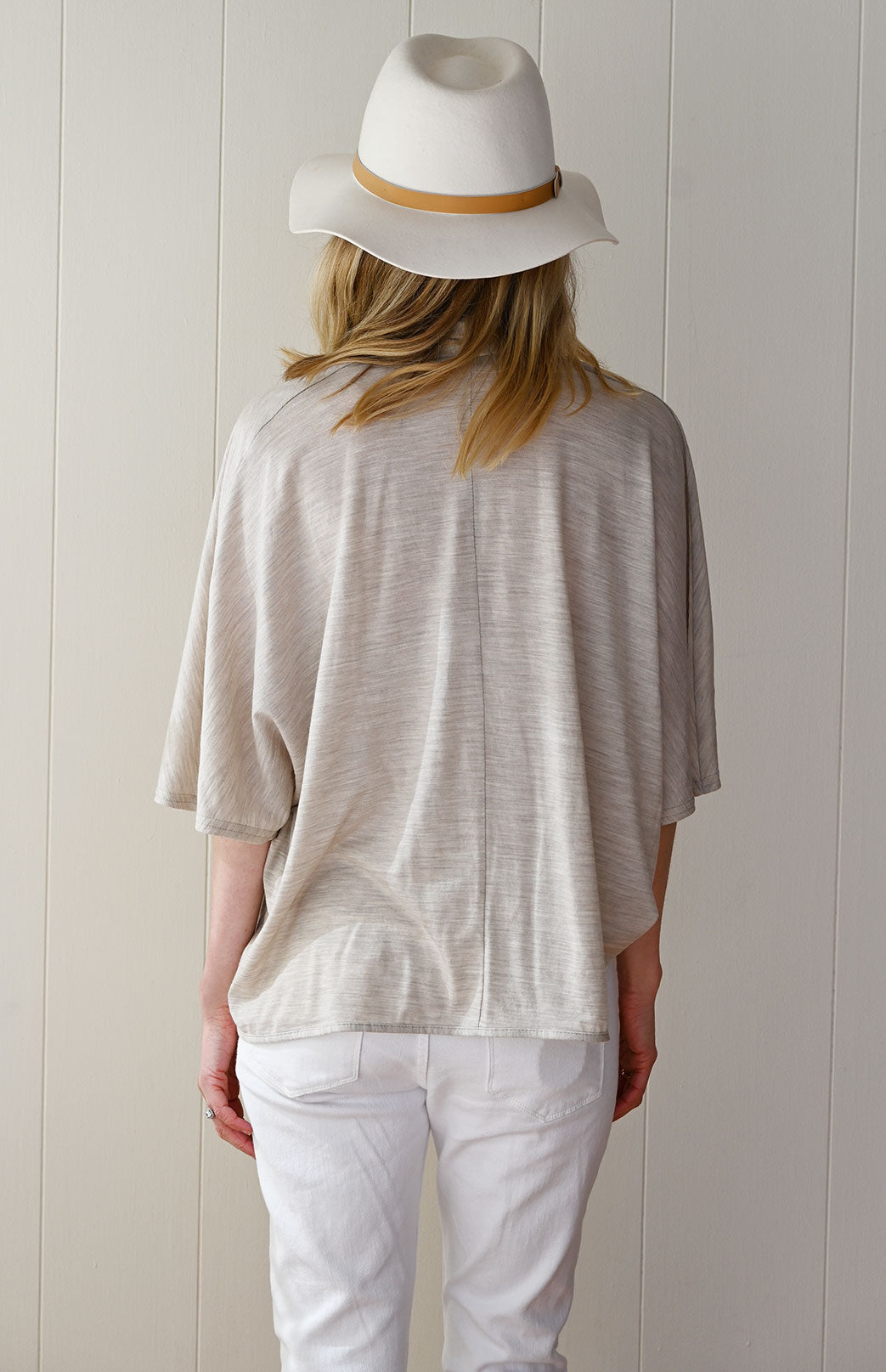 Oatmeal Marl Women's Merino Wool Loose Wrap Cross Over Poncho