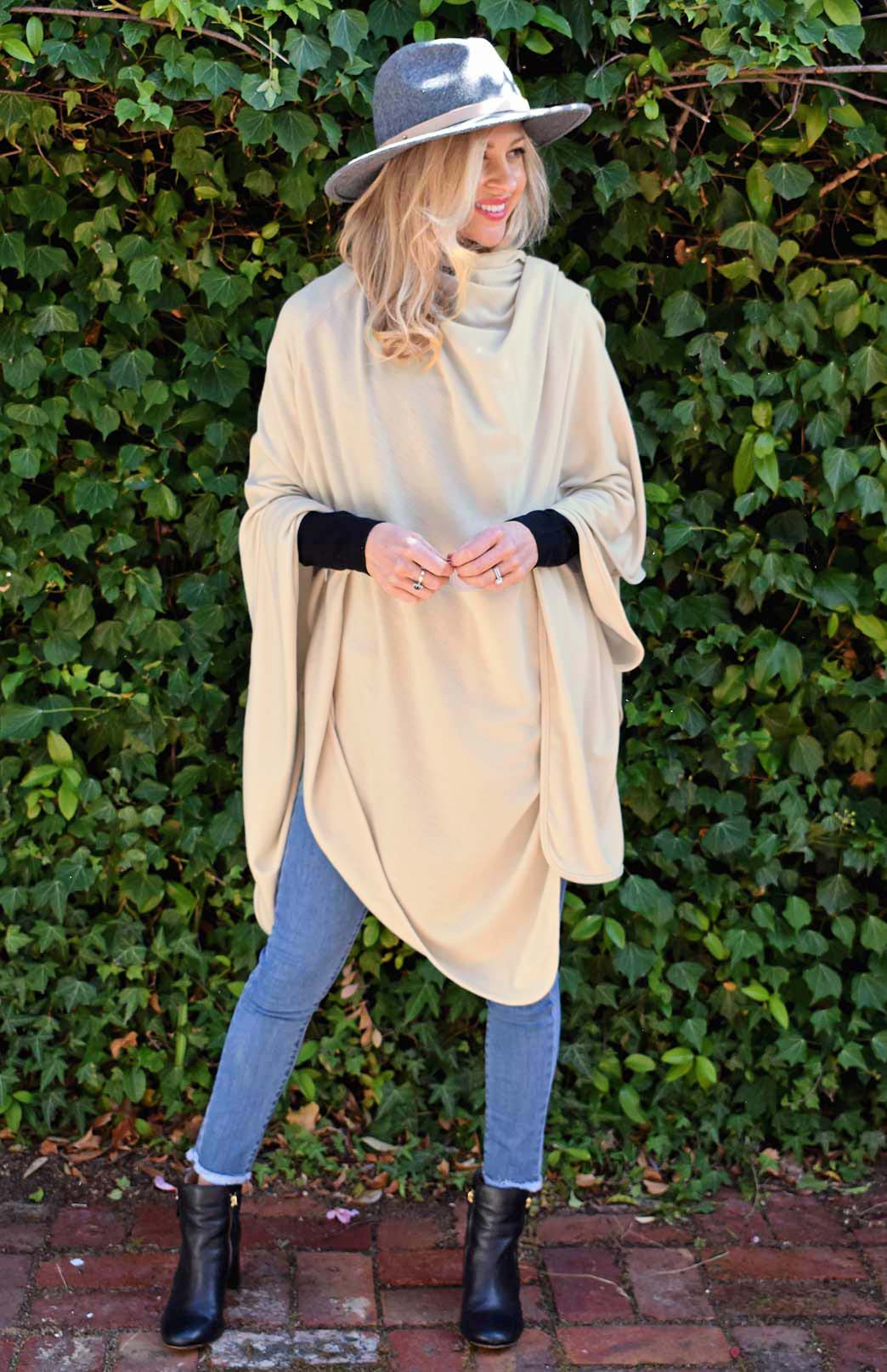 Camel Superfine Merino Wool Comfort Wrap with Buttons