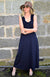 Navy Blue  Women&#39;s Sleeveless Merino Wool Maxi Dress with Ruffled Neckline
