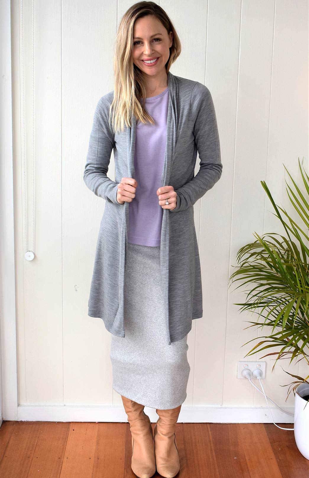 Light Grey Marl Women's Merino Wool Drape Cardigan