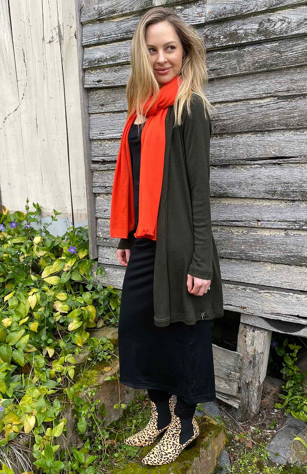 Orange Women's Merino Wool Plain Scarf