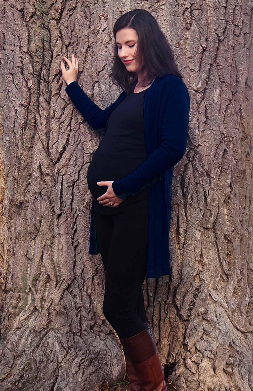 French Navy Blue Women's Merino Wool Drape Cardigan