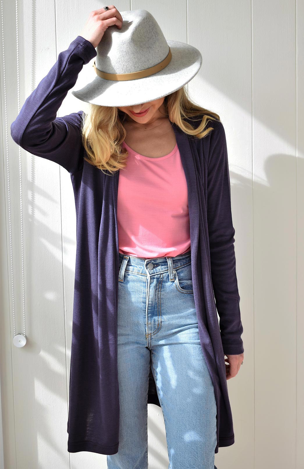 Grape Purple Women's Merino Wool Drape Cardigan