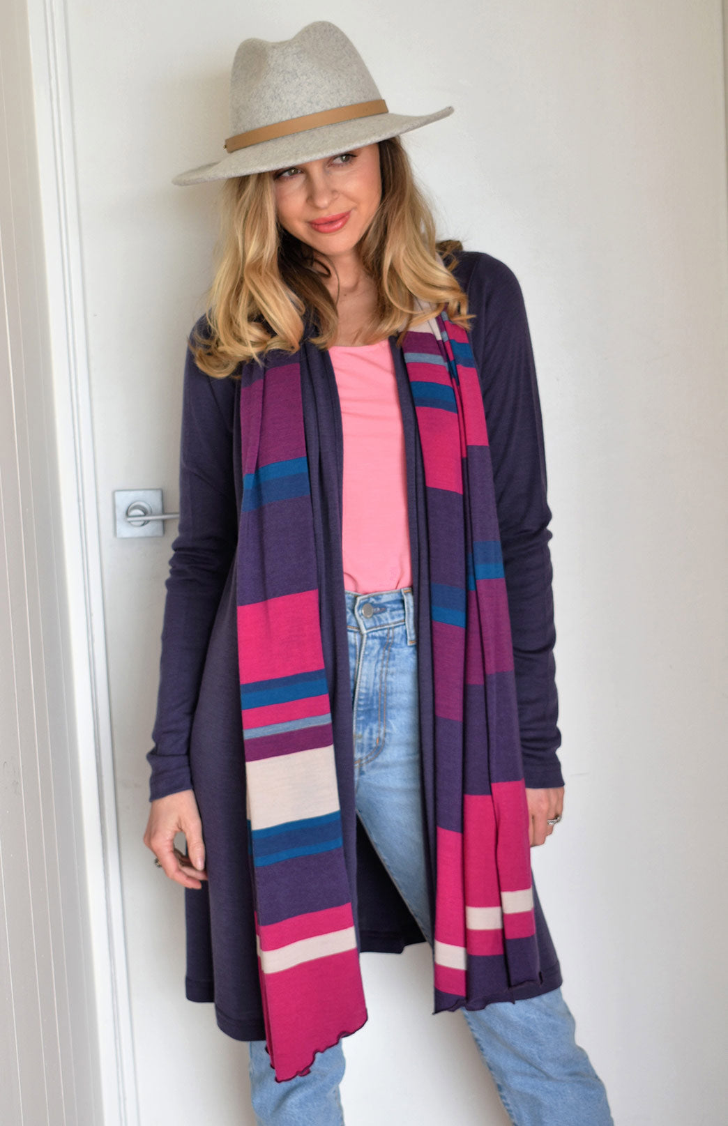 Grape Purple Women's Merino Wool Drape Cardigan