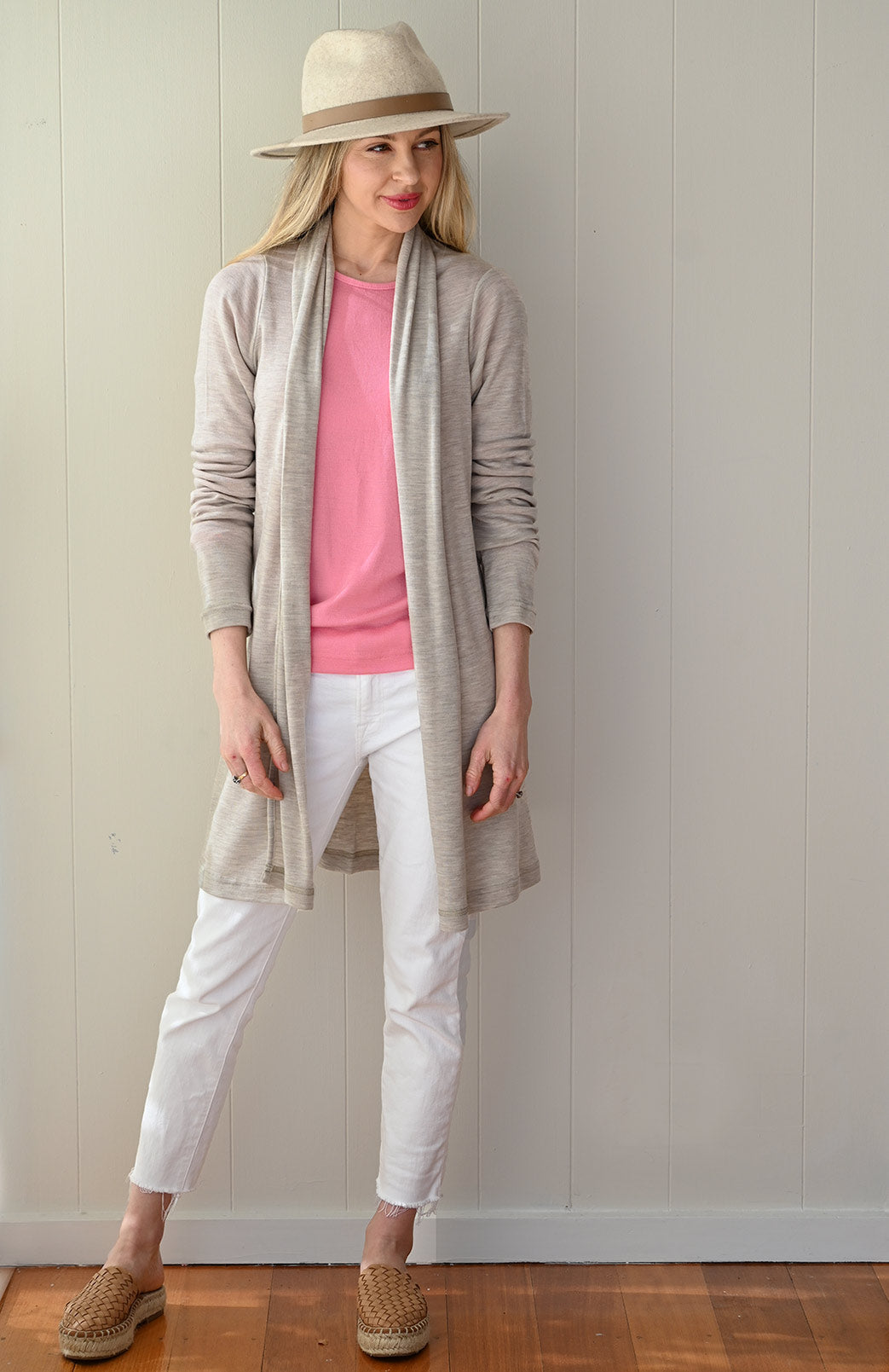 Oatmeal Marl Women's Merino Wool Drape Cardigan