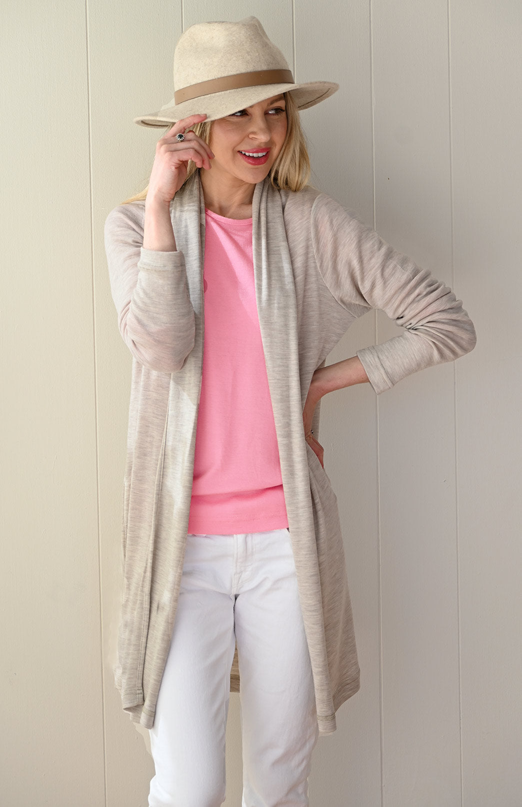 Oatmeal Marl Women's Merino Wool Drape Cardigan