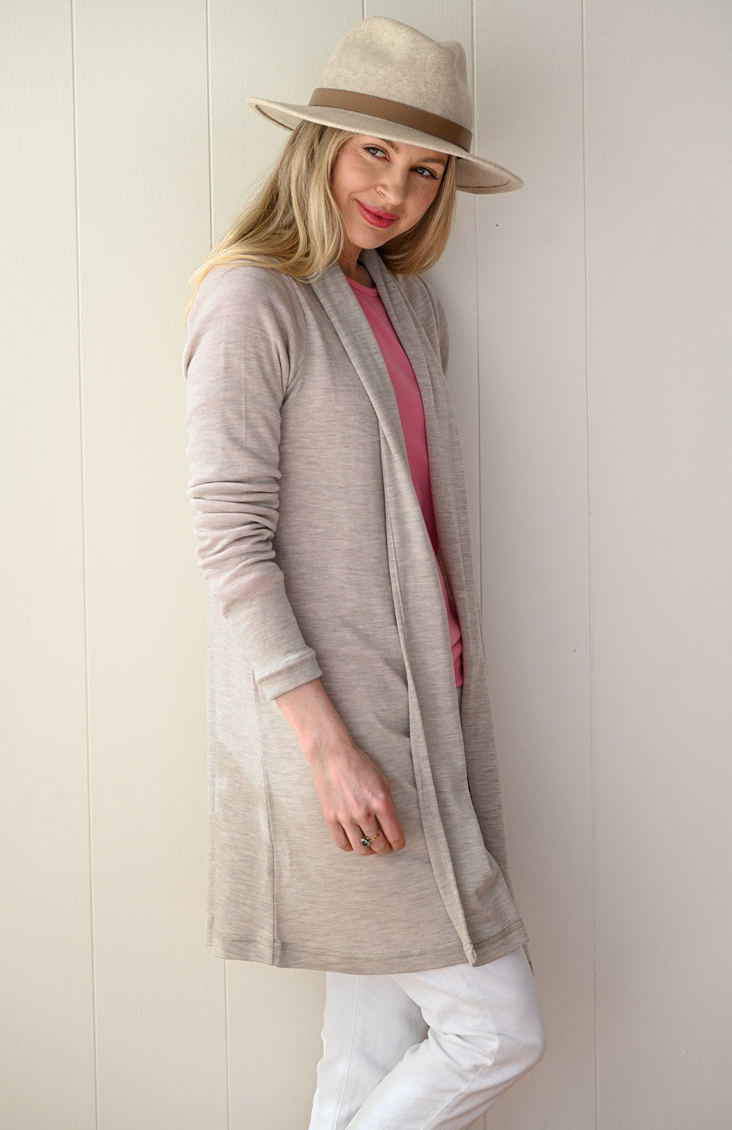 Oatmeal Marl Women's Merino Wool Drape Cardigan