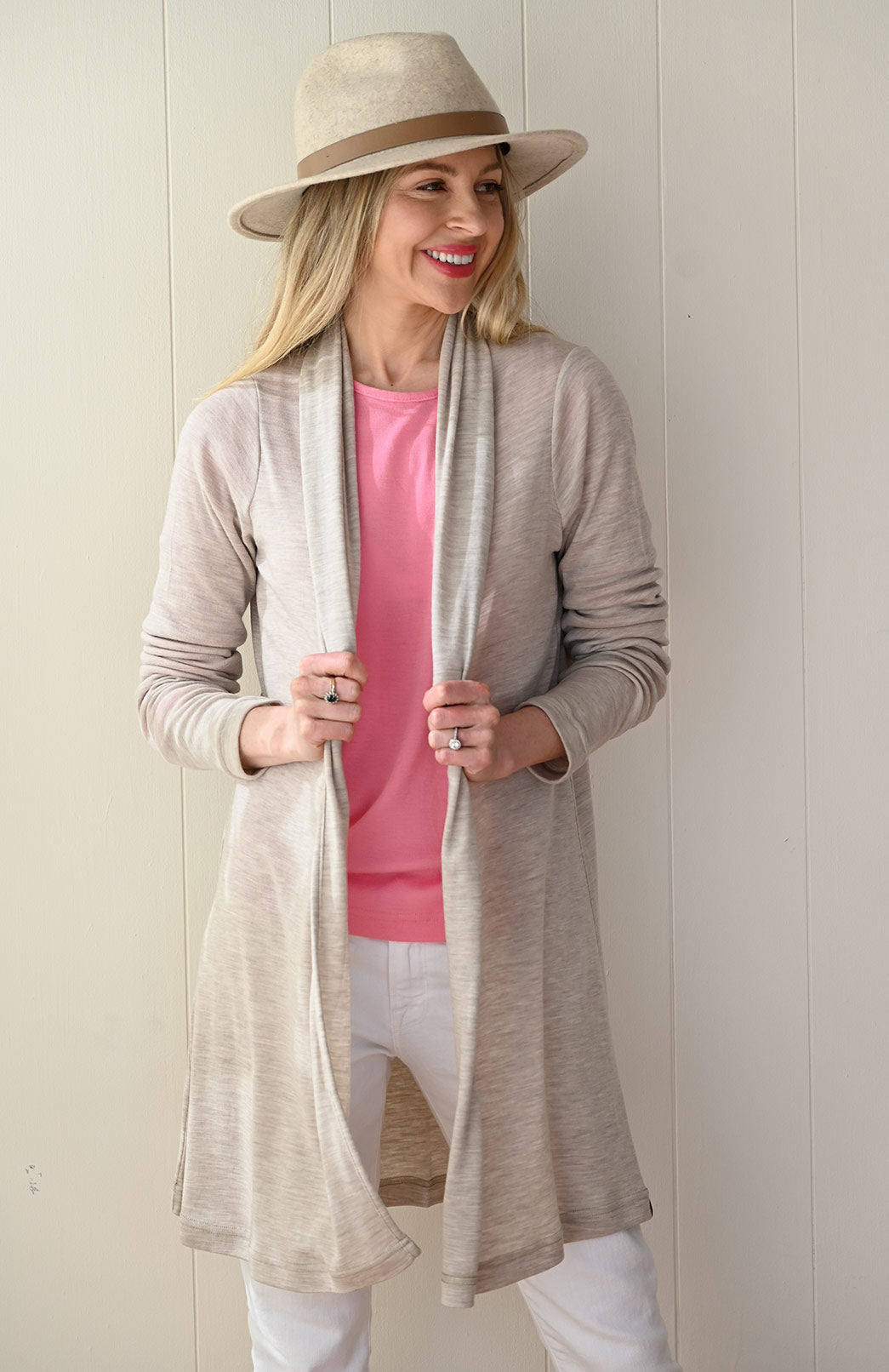 Oatmeal Marl Women's Merino Wool Drape Cardigan