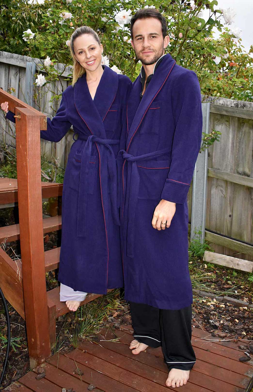 Royal Purple with Burgundy Piping Wool and Cashmere Blend Nightgown 