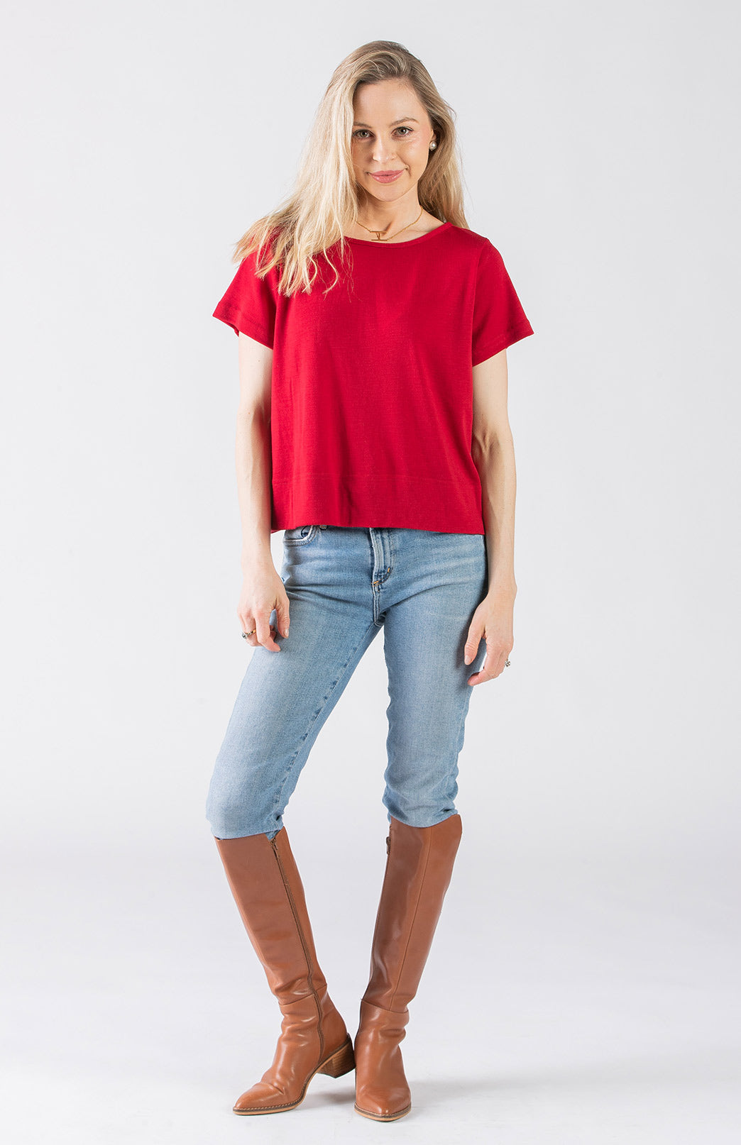 Chilli Red Women's Merino Wool Boxy Tee