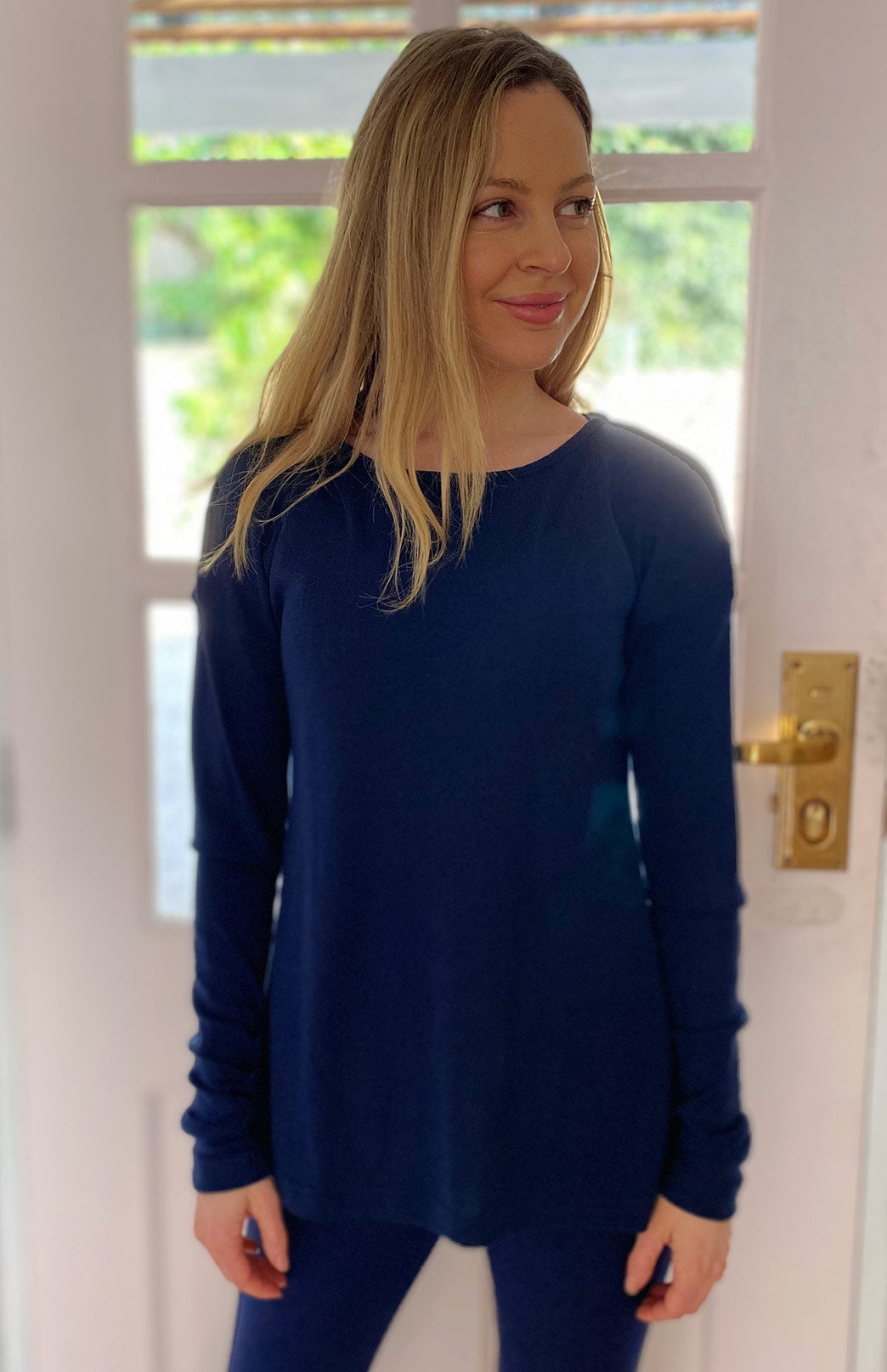 French Navy Blue Women's Merino Wool Long Sleeve Fashion Top