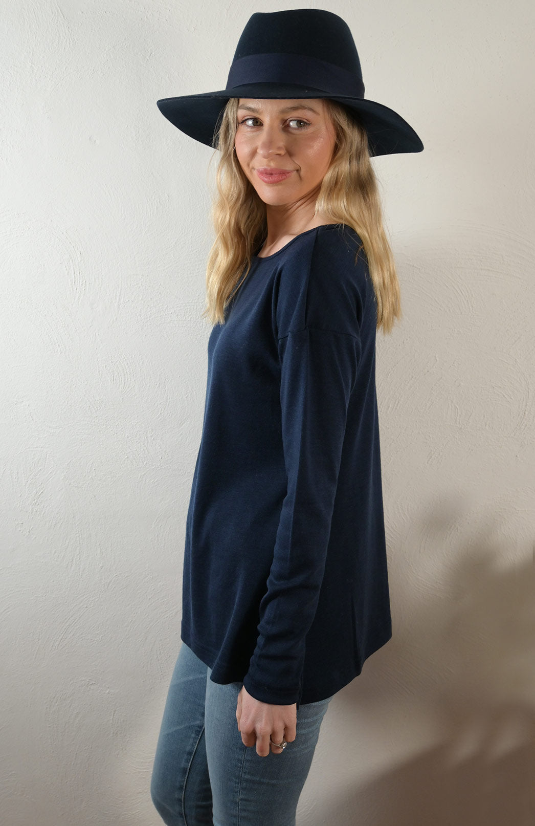 French Navy Blue Women's Merino Wool Long Sleeve Fashion Top