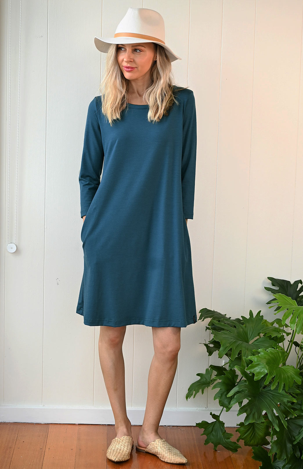 Storm Teal Women's Merino Wool Swing Dress