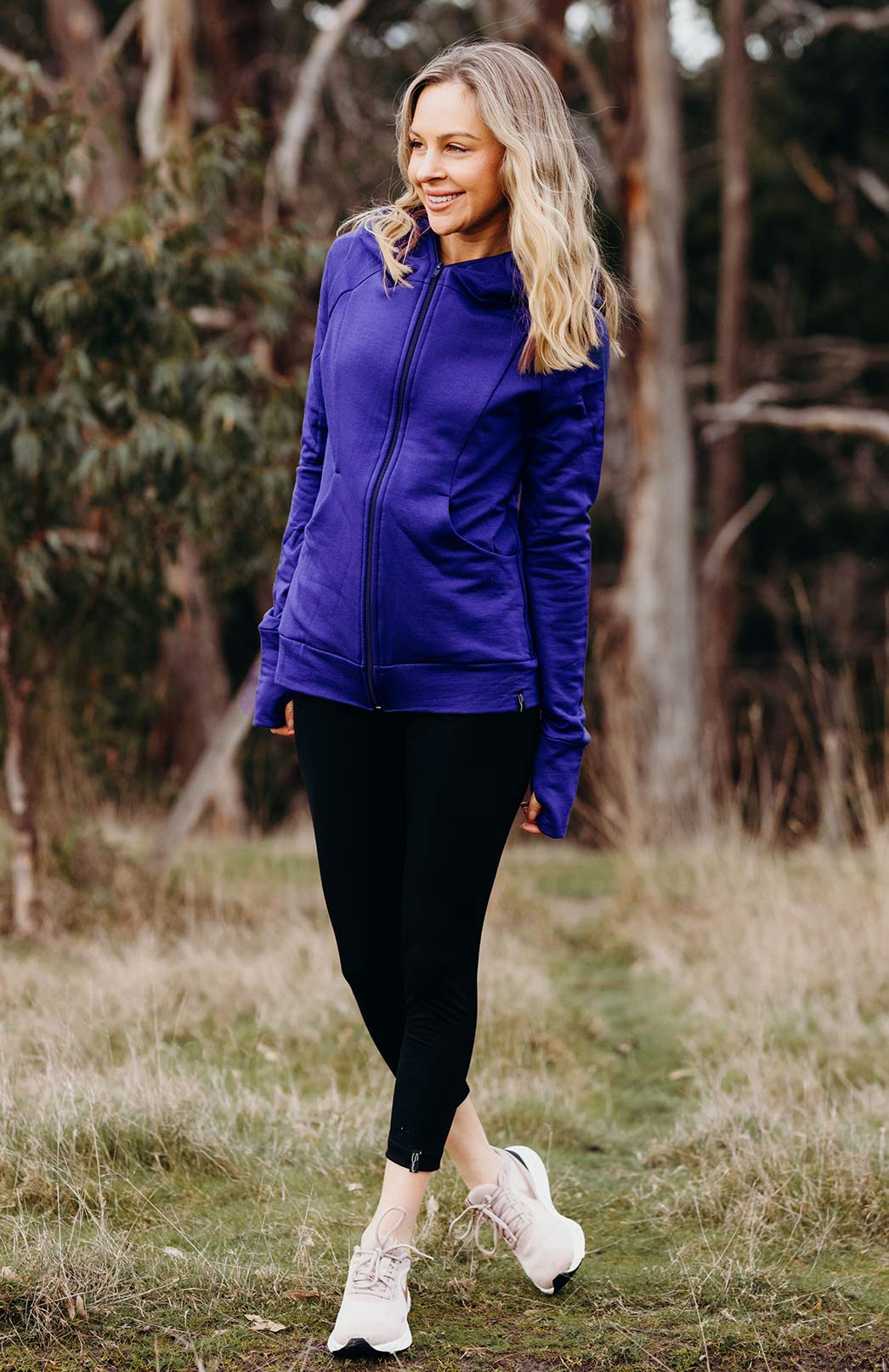 Cobalt Blue Women's Merino Wool and Modal Fitted Zip Jacket with Hood