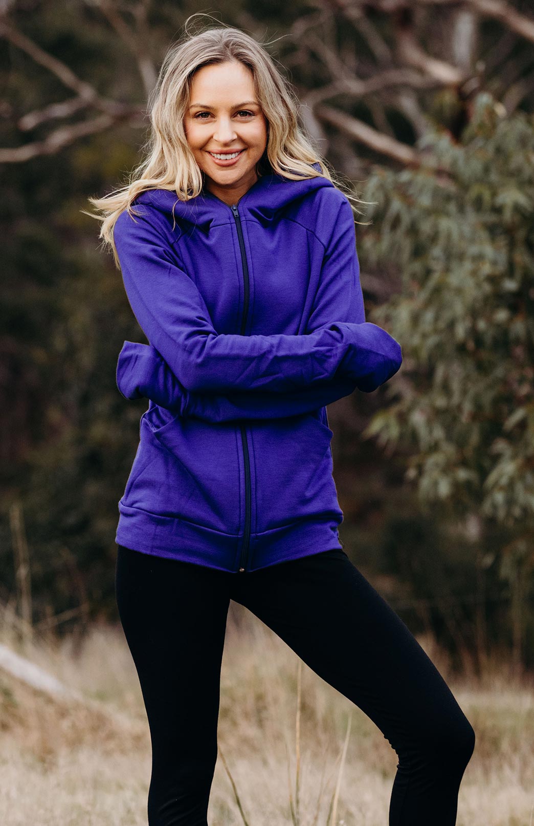 Cobalt Blue Women's Merino Wool and Modal Fitted Zip Jacket with Hood