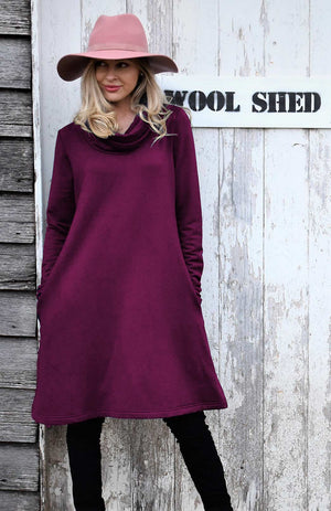 Cowl Neck Swing Dress - Modal Fleece