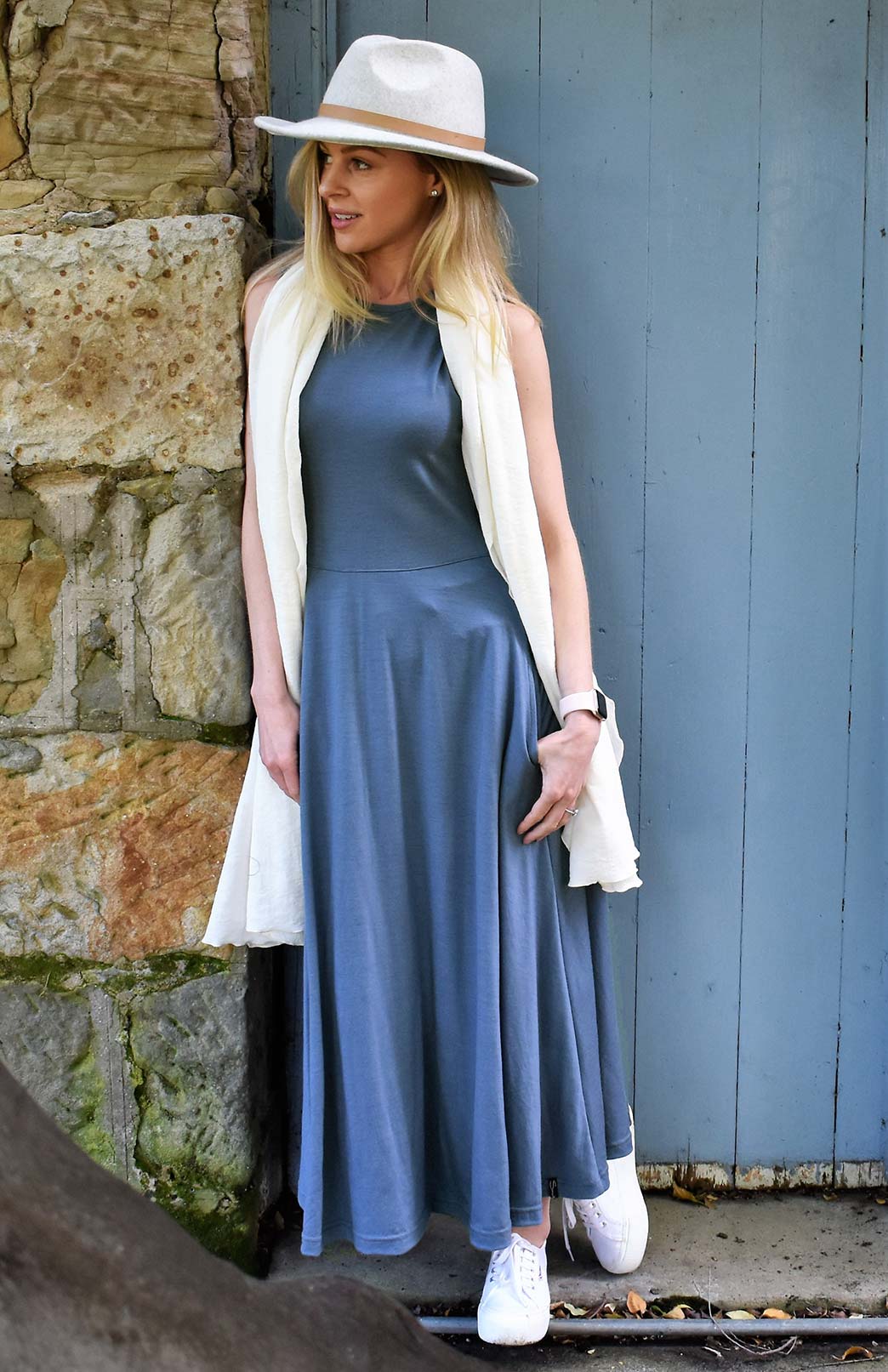 Dove Blue Women's Merino Wool Sleeveless Dress