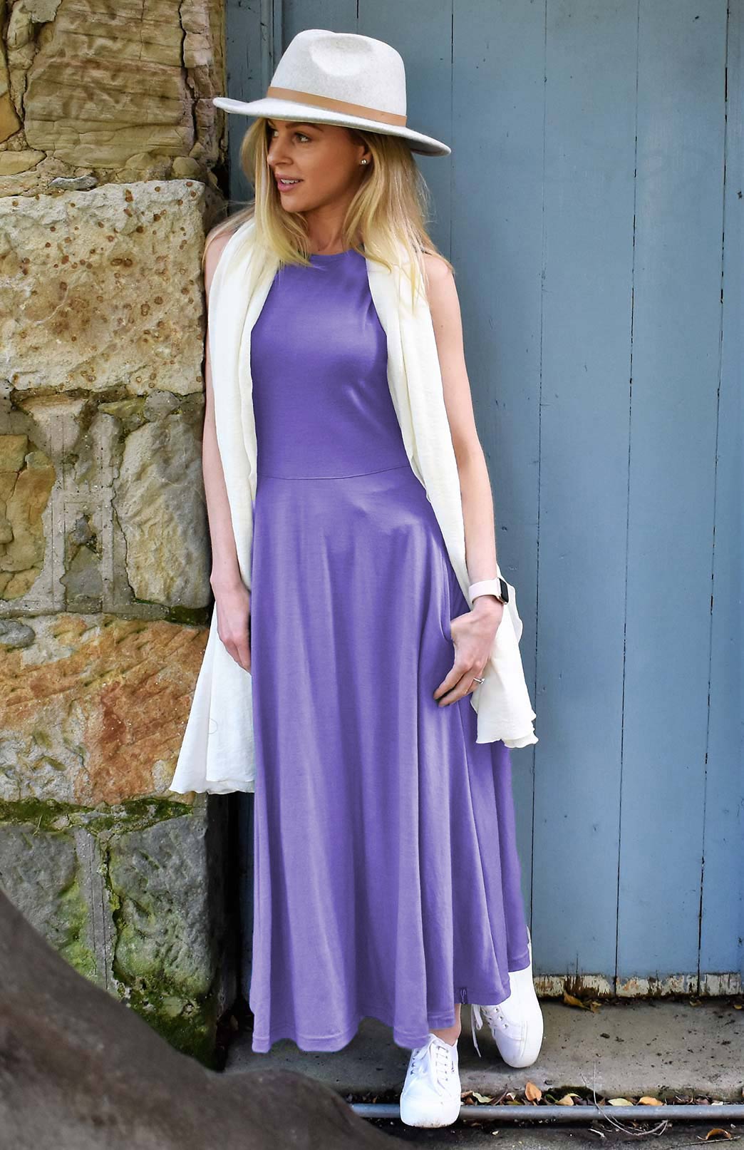Periwinkle Purple Women's Merino Wool Sleeveless Dress