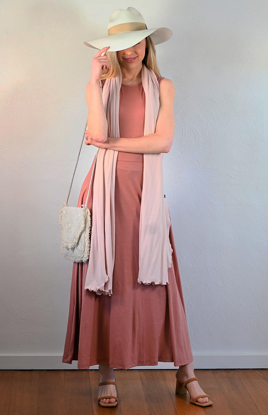 Rosewood Pink Women's Merino Wool Sleeveless Dress