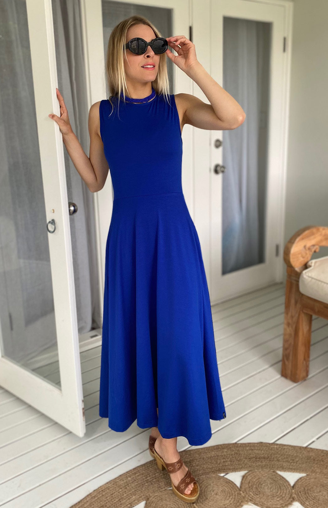 Sapphire Blue Women's Merino Wool Sleeveless Dress