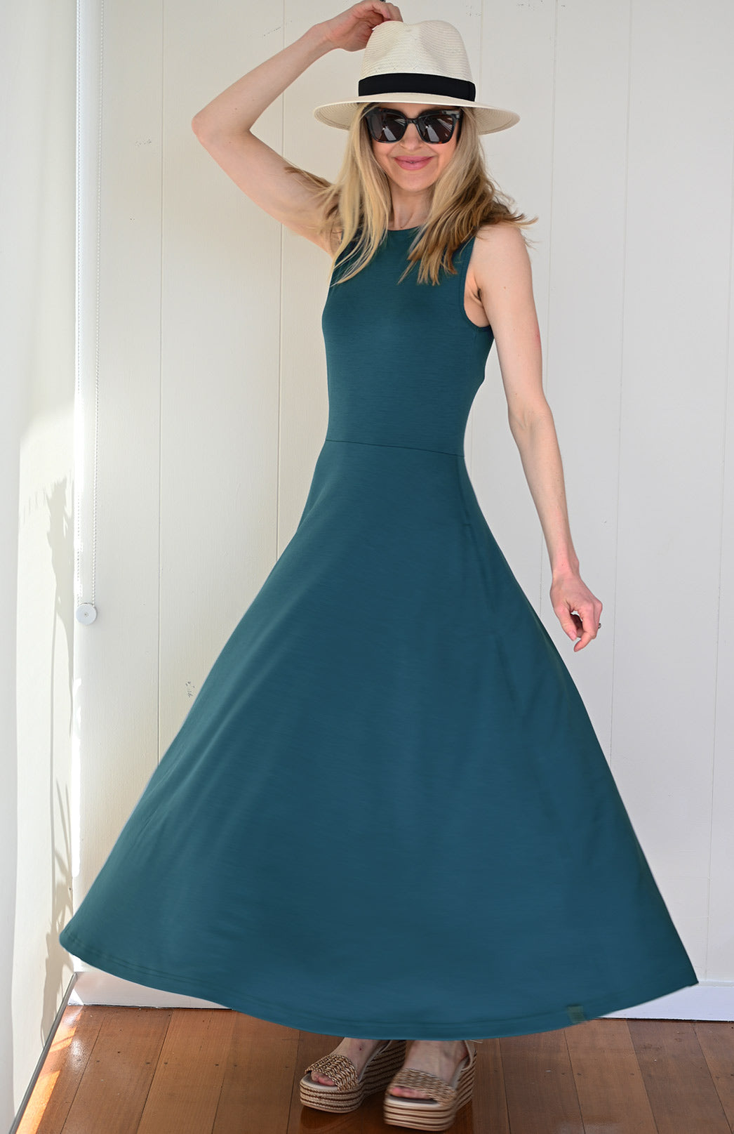 Storm Teal Women's Merino Wool Sleeveless Dress