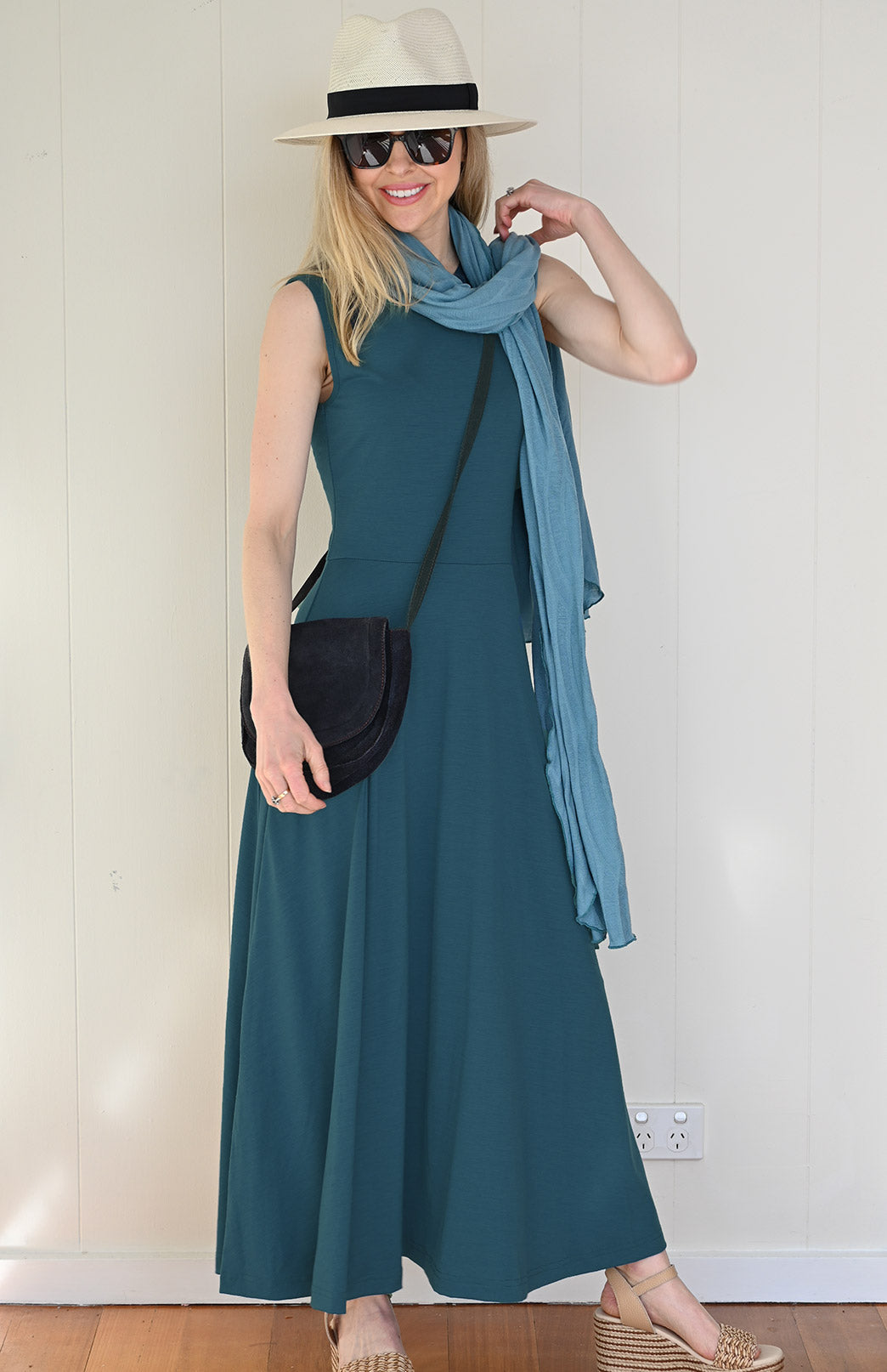 Storm Teal Women's Merino Wool Sleeveless Dress