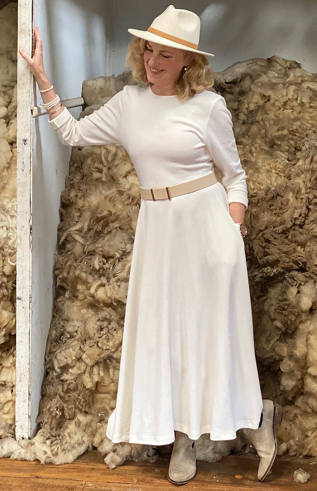 Vintage Ivory Women's Merino Wool 7/8 Sleeve Dress