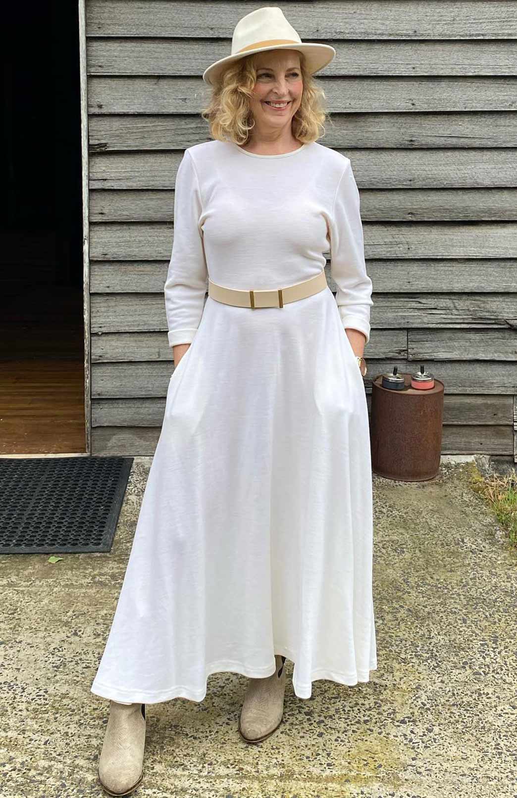 Vintage Ivory Women's Merino Wool 7/8 Sleeve Dress