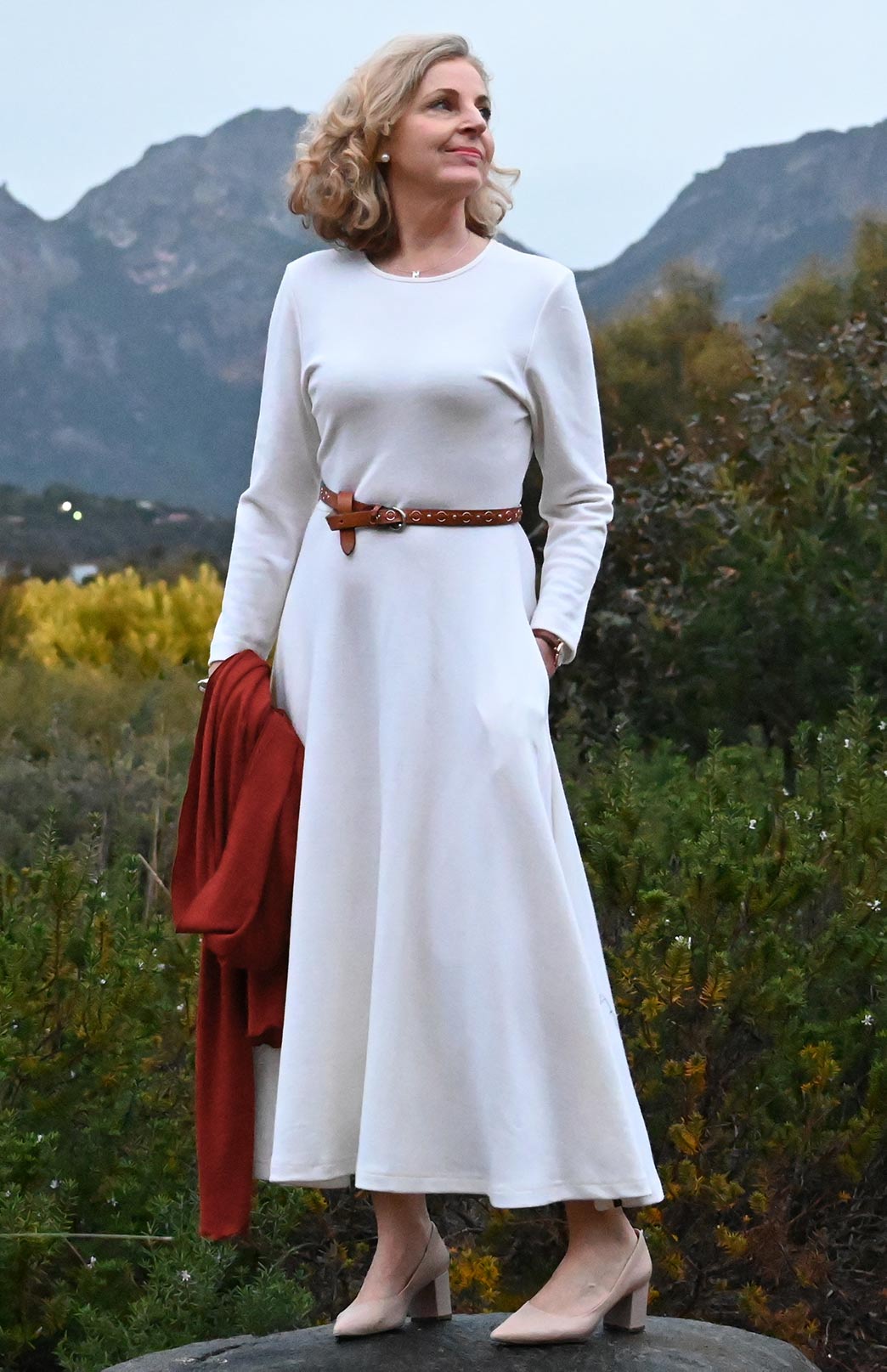 Vintage Ivory Women's Merino Wool 7/8 Sleeve Dress