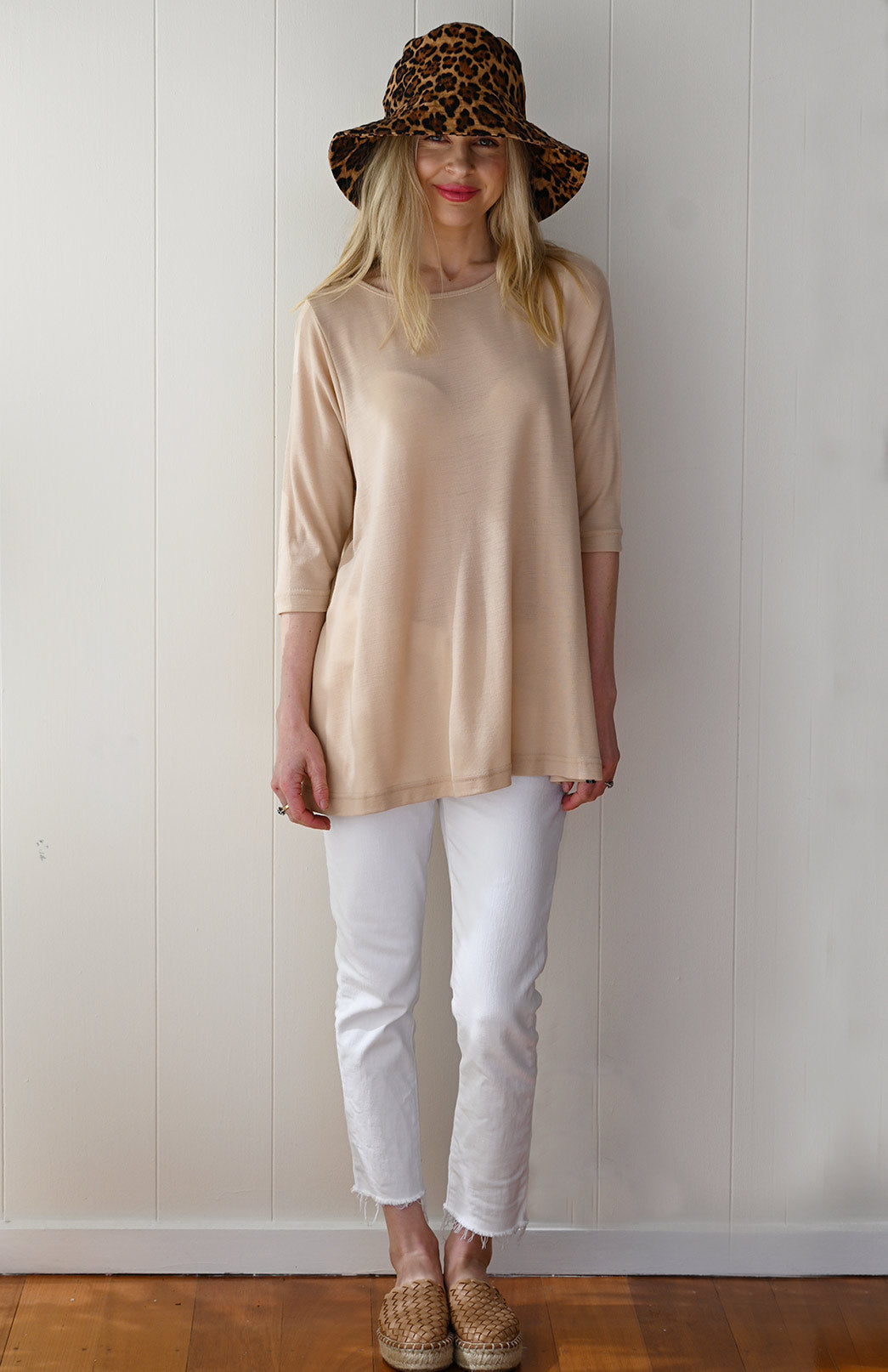 Camel Women's Merino Wool Flutter Top with 3/4 Sleeves