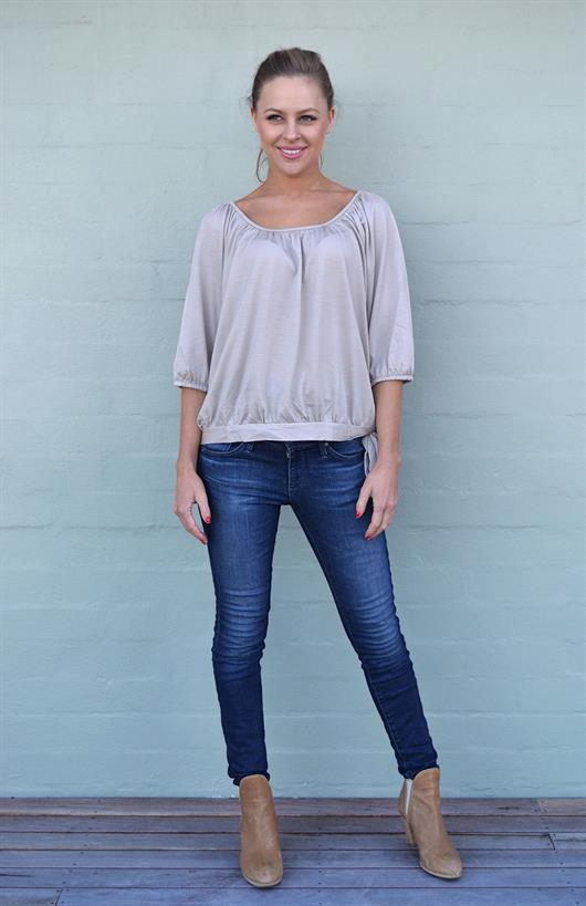 Black Women's Merino Wool Elbow Length Peasant Top