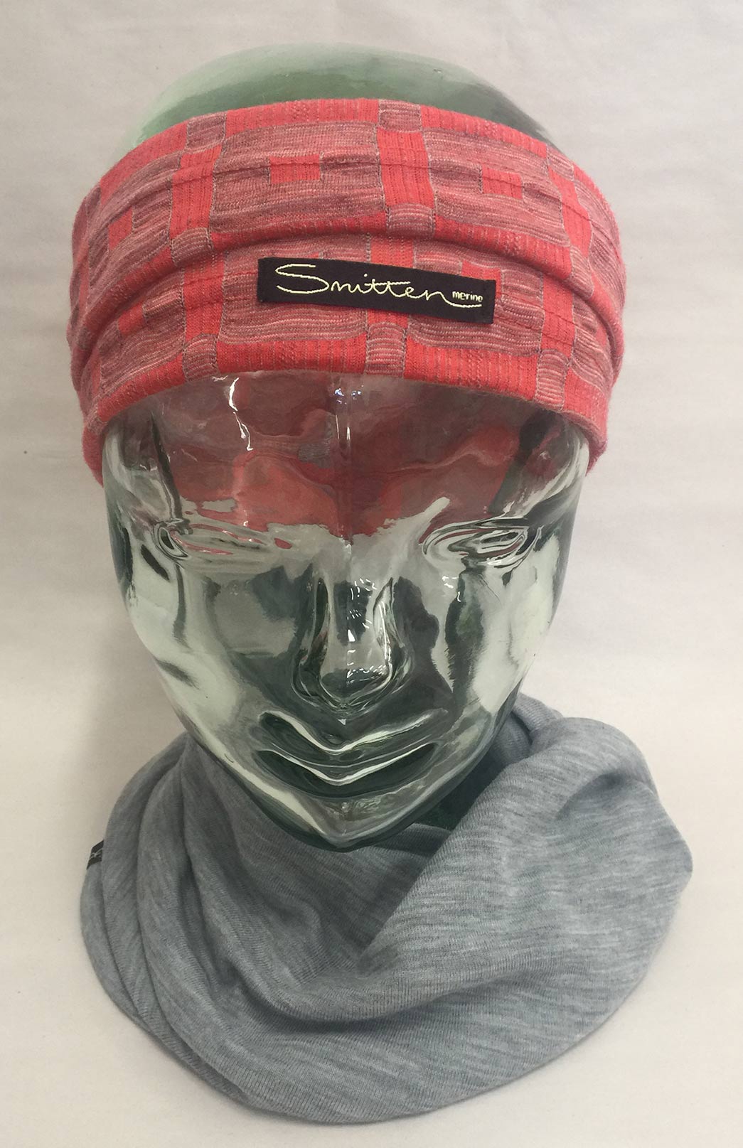 Hot Coral Check Unisex Merino Wool Thermal Headband