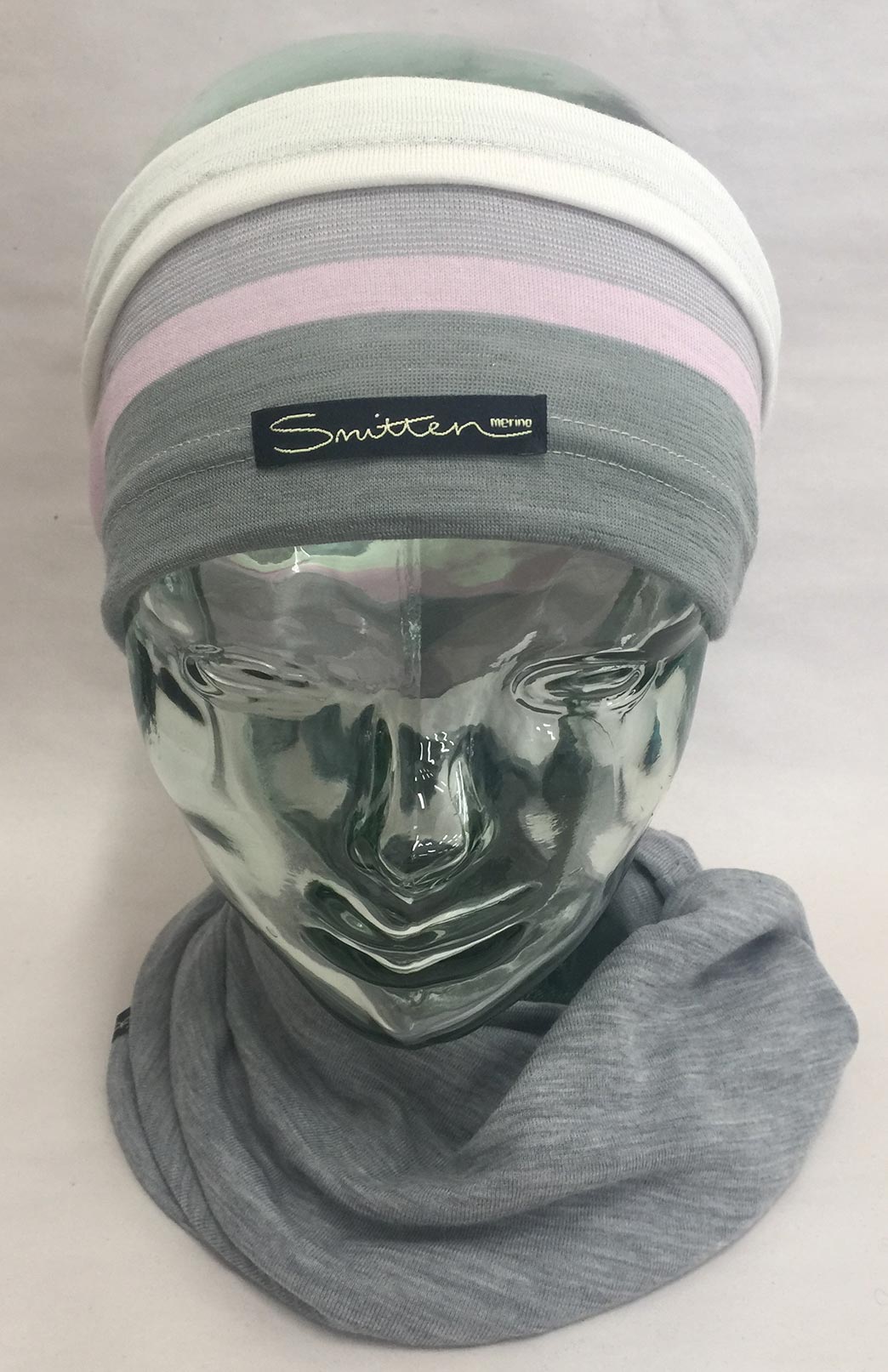 Mint Green Pink Multi Stripe Unisex Merino Wool Thermal Headband