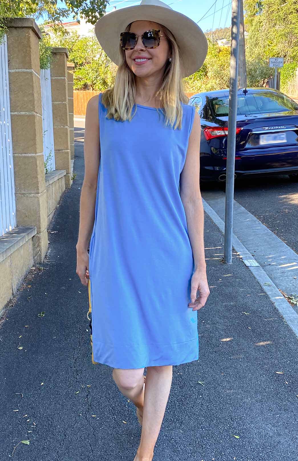 Light Sky Blue Women's Merino Wool Sleeveless Shift Dress