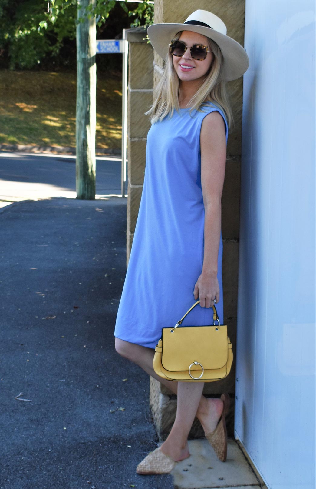 Cornflower Blue Women's Merino Wool Sleeveless Shift Dress
