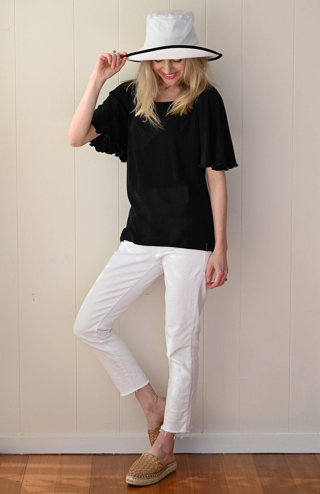 Black Women's Cape Sleeve Merino Wool T-Shirt