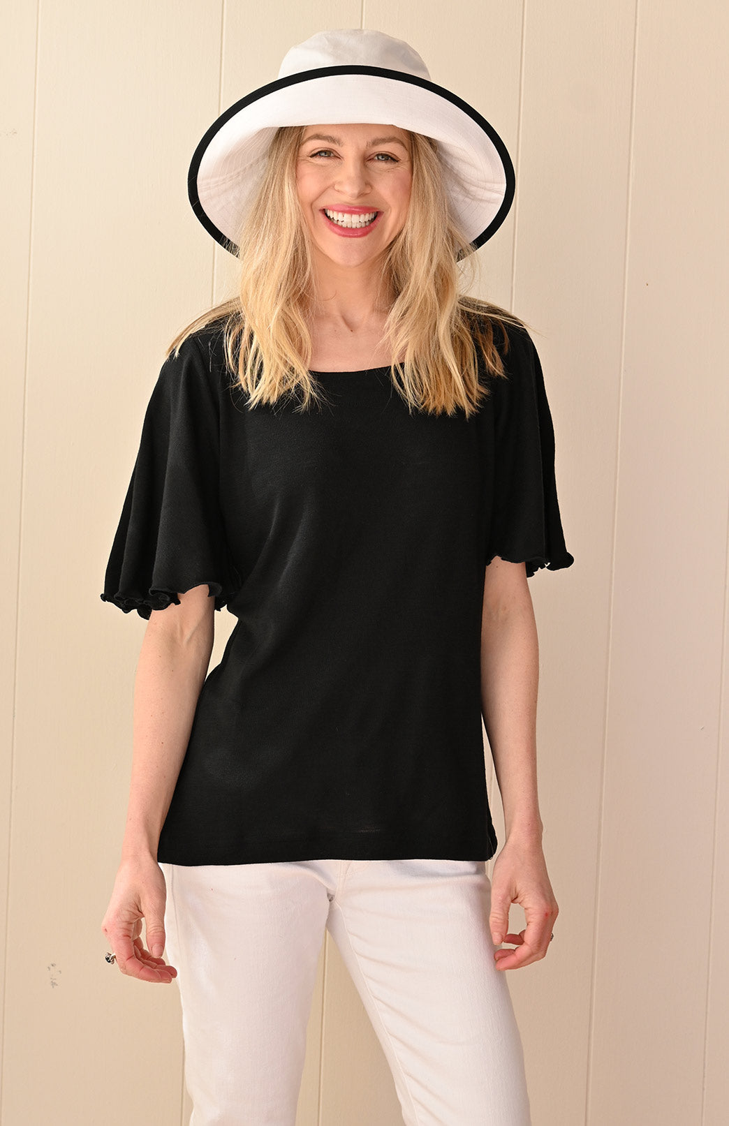 Black Women's Cape Sleeve Merino Wool T-Shirt