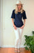 Navy Blue Women&#39;s Cape Sleeve Merino Wool T-Shirt
