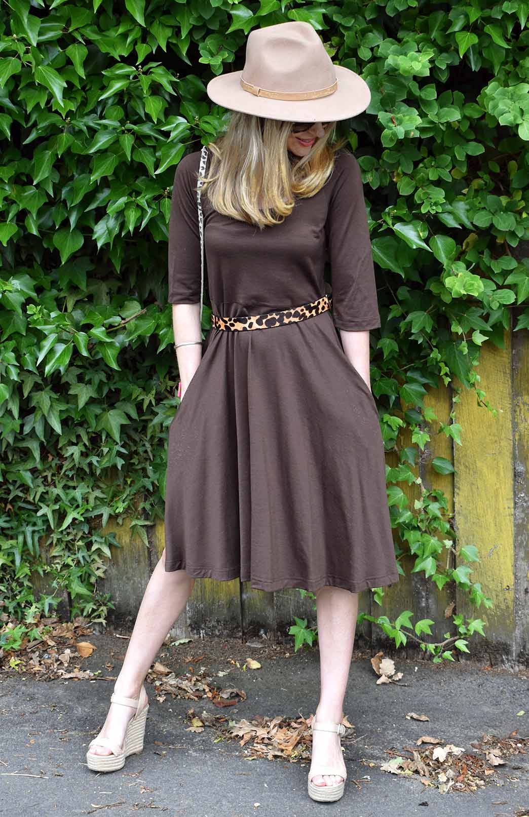Chocolate Brown Women&#39;s Merino Wool 3/4 Sleeve Dress
