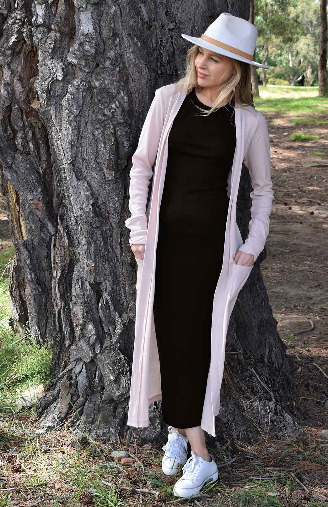 Black Women's Merino Wool Tank Midi Dress