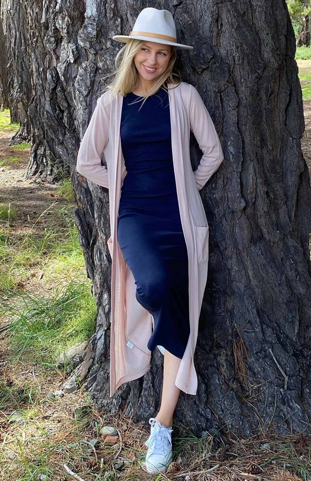 French Navy Blue Women's Merino Wool Tank Midi Dress