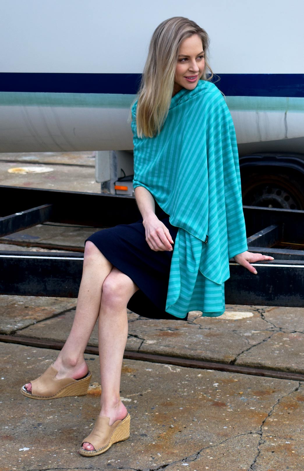 Lapis Stripe Women's Merino Wool Multi Striped Scarf